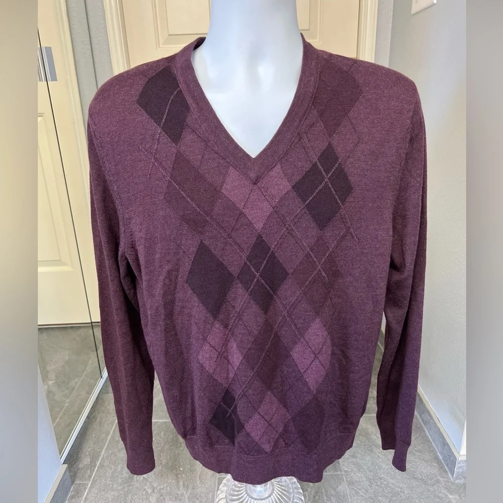 Banana Republic Merino Wool Argyle V Neck‎ Pullover Sweater